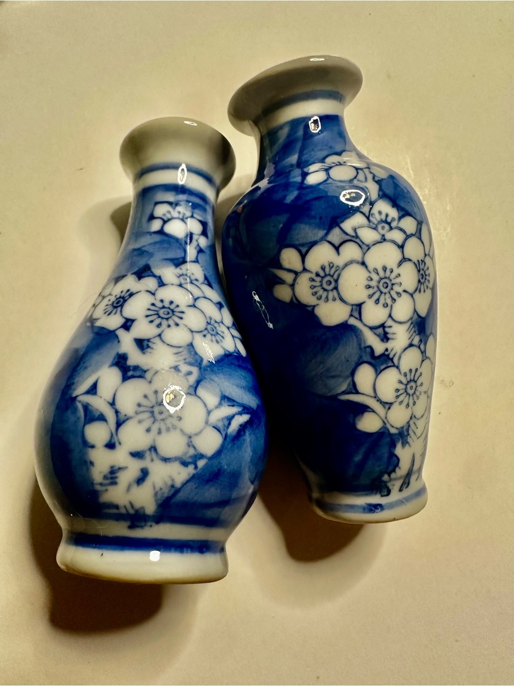 Blue and White Floral Porcelain Bud Vases - Pair